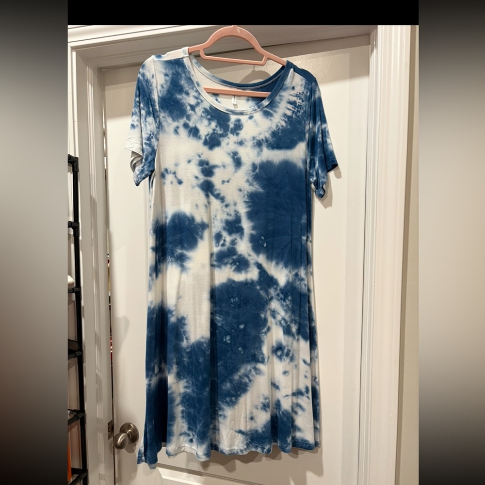 XL Popyoung Blue Tie-Dye Women's Dress